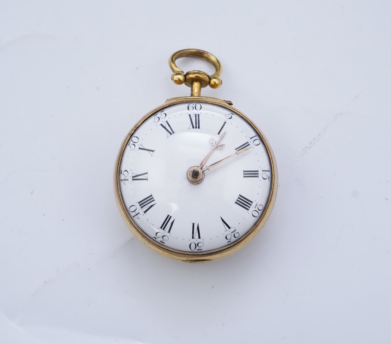 An 18th century gilt metal and leather pair cased key wind verge pocket watch by Samuel Adams, Bromley, Kent, circa 1770